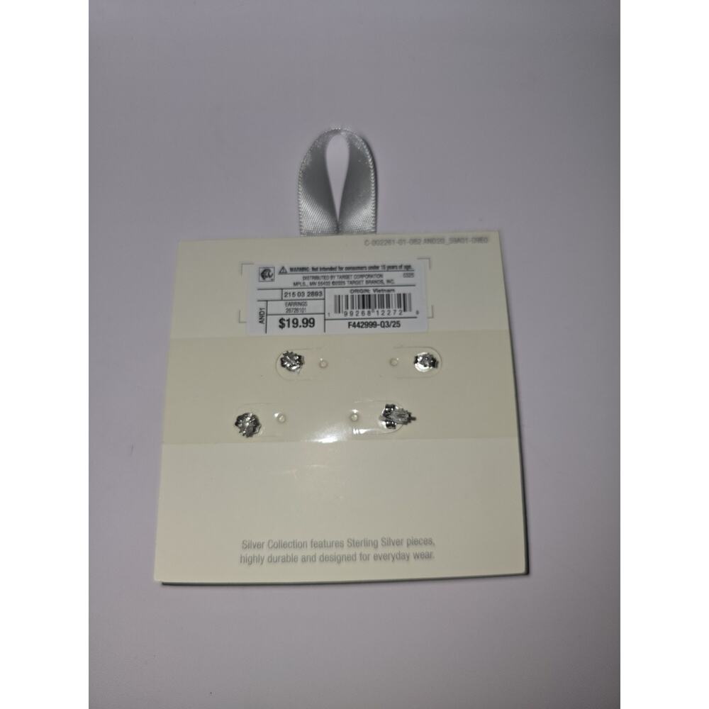 Silver Collections Sterling Silver Cubic Zirconia 2 Pairs - Picture 2 of 2